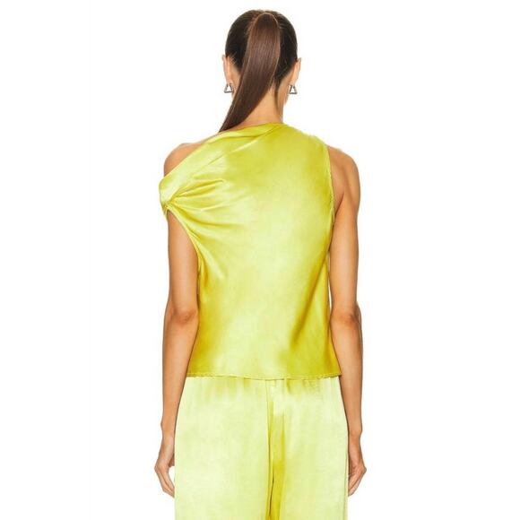 ENZA COSTA Satin Bias Off the Shoulder Top Womens Large 3 Lime Green Shirt NEW - Picture 3 of 16